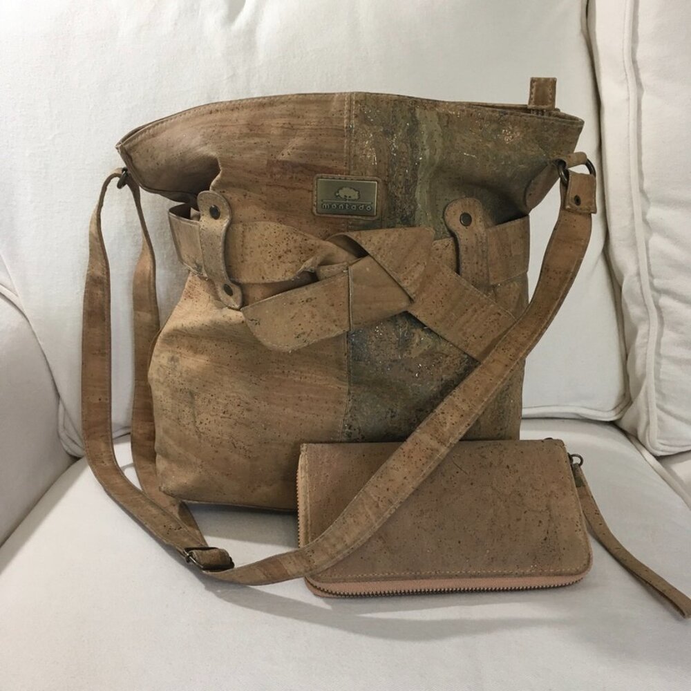 Montado Portuguese Cork Crossbody Bag With Matching Wristlet